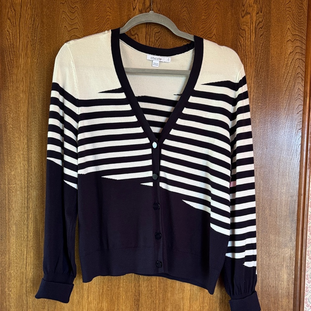 Chico's Black and Cream Geometric Cardigan